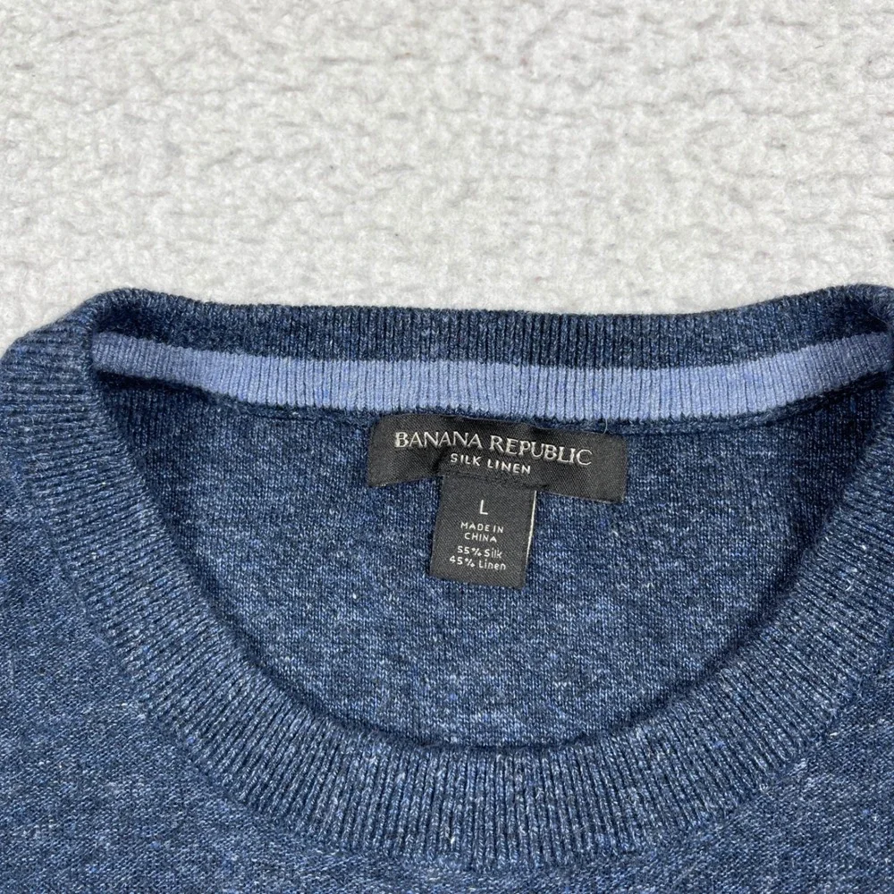Banana Republic Sweater Mens L Blue Silk Linen Striped Crewneck Preppy Coastal